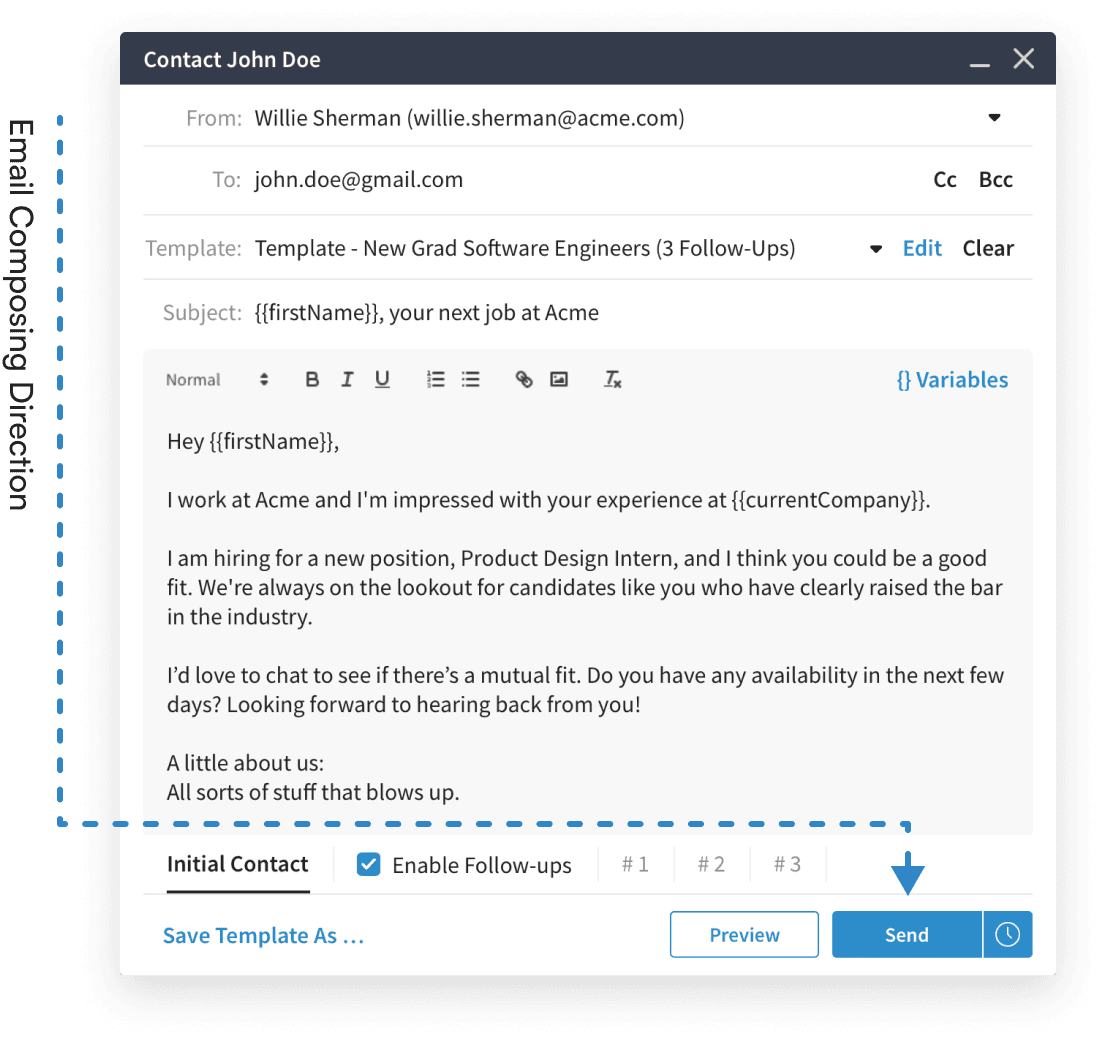 Follow-up tabs moved to the bottom of the email module to match the composition flow
