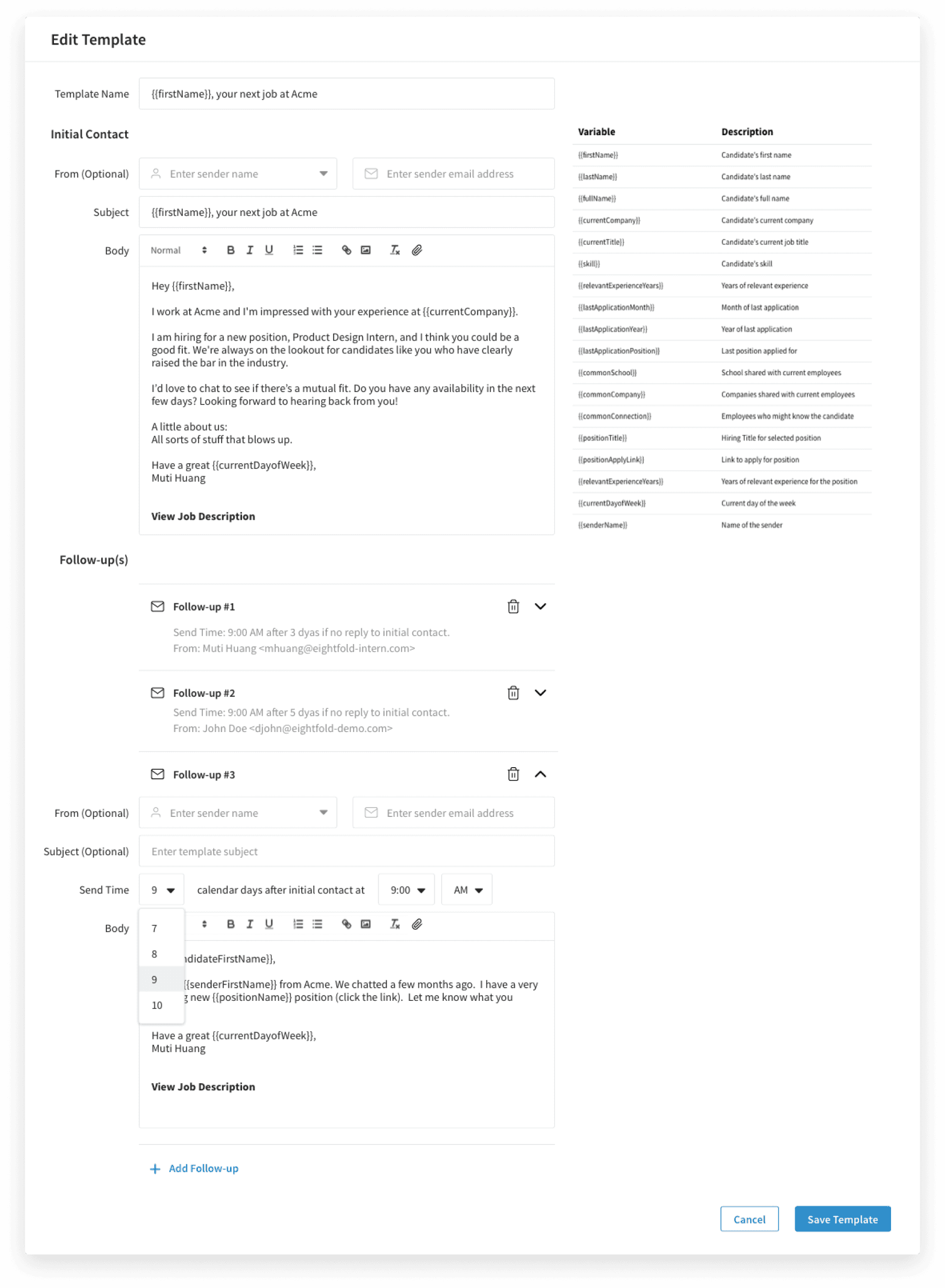 Redesigned email template supporting multiple follow-ups with a collapsible, progressive layout